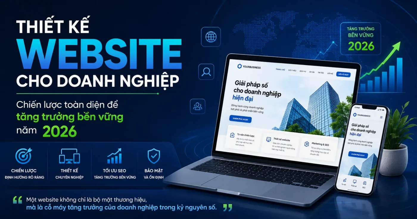 Thiết kế Website cho doanh nghiệp: Chiến lược toàn diện để tăng trưởng bền vững năm 2026 1 Thiết kế Website cho doanh nghiệp: Chiến lược toàn diện để tăng trưởng bền vững năm 2026